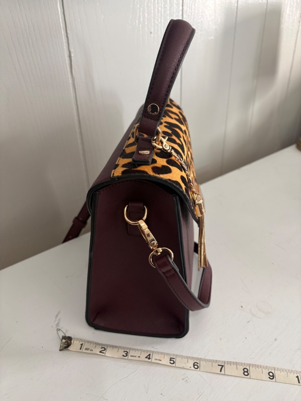 Dune London Leopard Flap Satchel Handbag - Brown & Tan - Picture 7 of 10